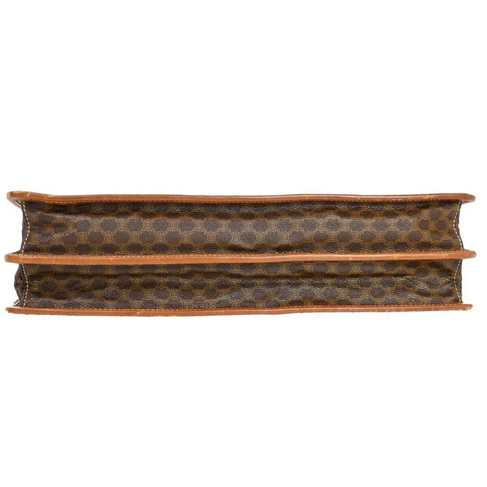 CELINE Logo Macadam Pattern Briefcase Hand Bag PVC Leather Brown Italy